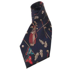 60s 70s Prestige Silk Tie Golf Theme Red White Blue on Navy Wide 4 x 56